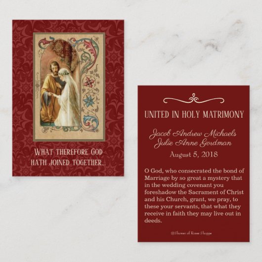 Katholieke bruiloft gunst Heilige Kaart Damask Mar Visitekaartje (Voorkant / Achterkant)