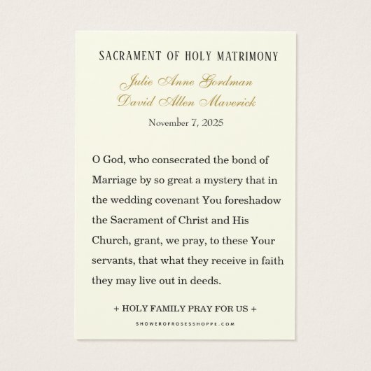 Katholieke bruiloft Keepsake | goudkruis Visitekaartje (Achterkant)