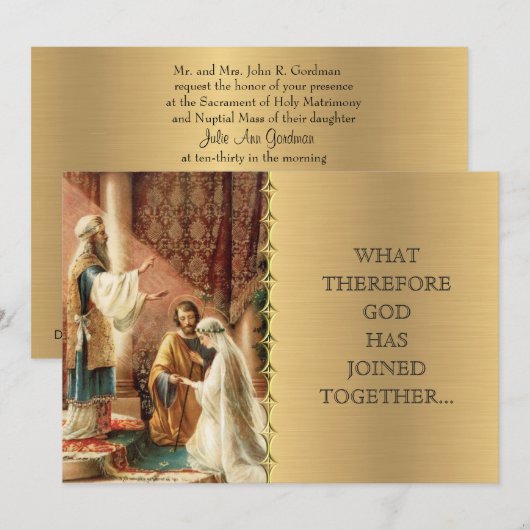 Katholieke bruiloft Mary Joseph Gold uitnodiging (Voorkant / Achterkant)