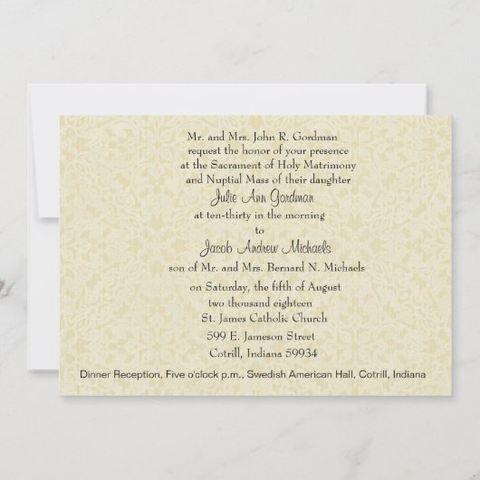 Katholieke bruiloft Mary Joseph Lace uitnodiging (Achterkant)