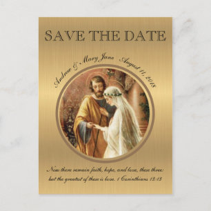Katholieke bruiloft Mary Joseph SAVE THE DATE Aankondigingskaart