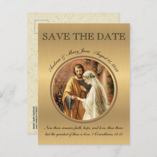 Katholieke bruiloft Mary Joseph SAVE THE DATE Aankondigingskaart (Voorkant / Achterkant)