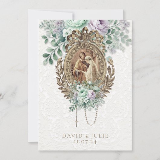 Katholieke bruiloft mintgroen lavendel kaart (Voorkant)