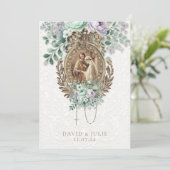 Katholieke bruiloft mintgroen lavendel kaart (Staand voorkant)