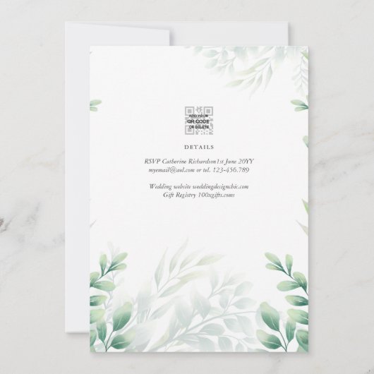 Katholieke bruiloft Uitnodiging Greenery Botanical (Achterkant)