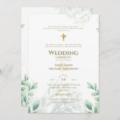 Katholieke bruiloft Uitnodiging Greenery Botanical (Voorkant / Achterkant)