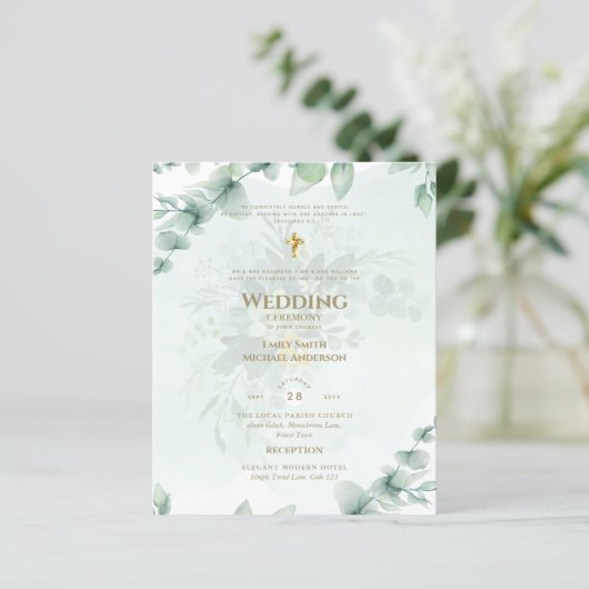 Katholieke bruiloft Uitnodiging Greenery Botanical (Staand voorkant)