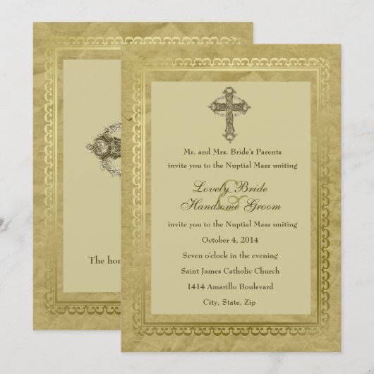 katholieke bruiloft Uitnodiging Groen 1 (Voorkant / Achterkant)