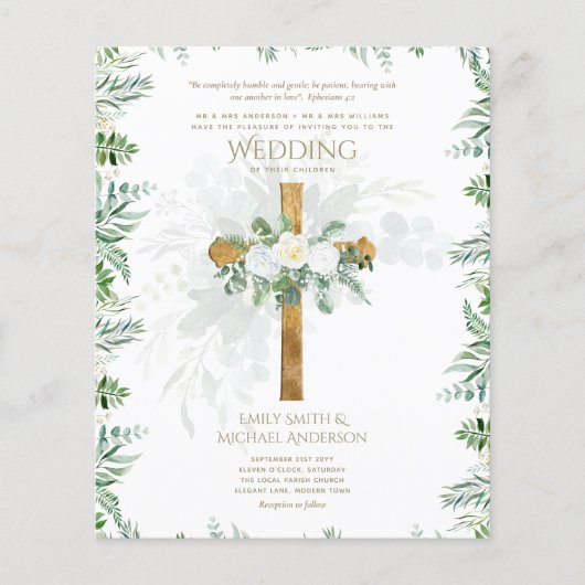 Katholieke bruiloft Uitnodigingen Witte rozen Krui (Voorkant)