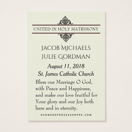 Katholieke bruiloft voor de bruidegom Heilige Kaar Visitekaartje (Achterkant)