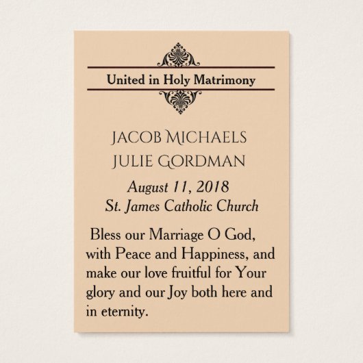 Katholieke bruiloft voor de bruidegom Heilige Kaar Visitekaartje (Achterkant)