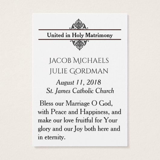 Katholieke bruiloft voor de bruidegom Heilige Kaar Visitekaartje (Achterkant)
