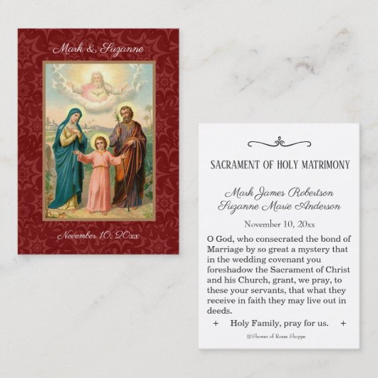 Katholieke bruiloft voor de Heilige Gezin Heilige Visitekaartje (Voorkant / Achterkant)