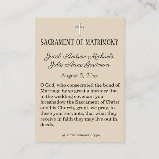 Katholieke bruiloft voor de Heilige Gezin Heilige  Visitekaartje (Achterkant)