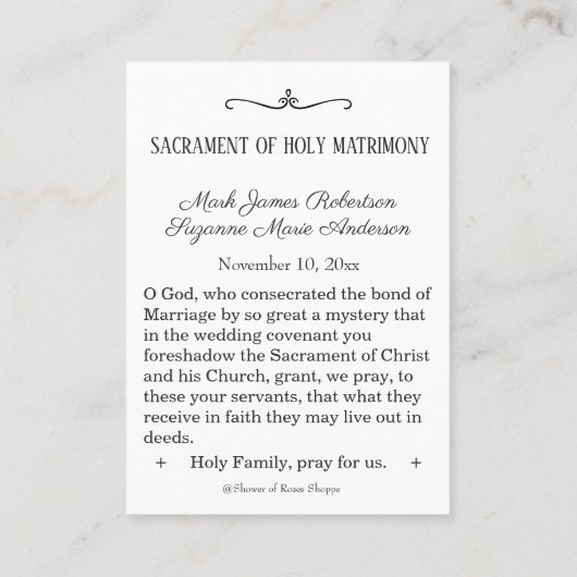 Katholieke bruiloft voor de Heilige Gezin Heilige  Visitekaartje (Achterkant)