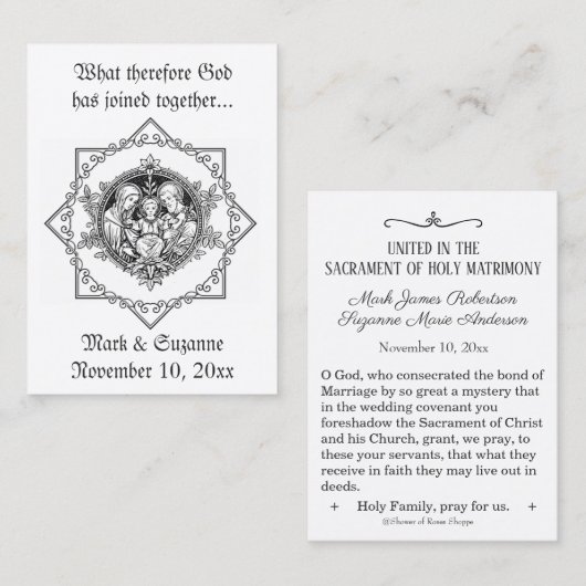 Katholieke bruiloft voor de Heilige Gezin Heilige  Visitekaartje (Voorkant / Achterkant)