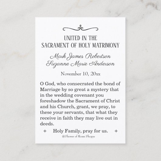 Katholieke bruiloft voor de Heilige Gezin Heilige Visitekaartje (Achterkant)