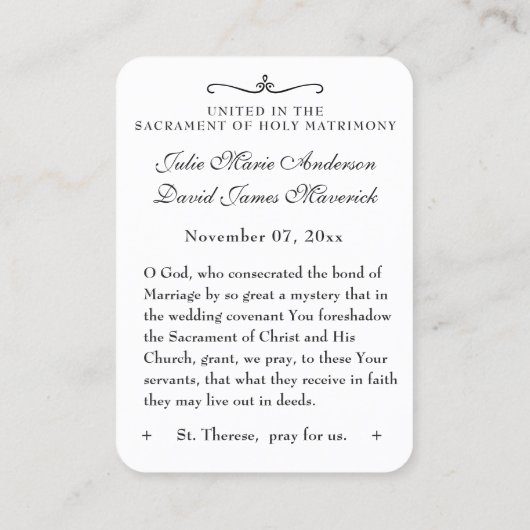 katholieke bruiloft voor St. Therese Herdenking Visitekaartje (Achterkant)