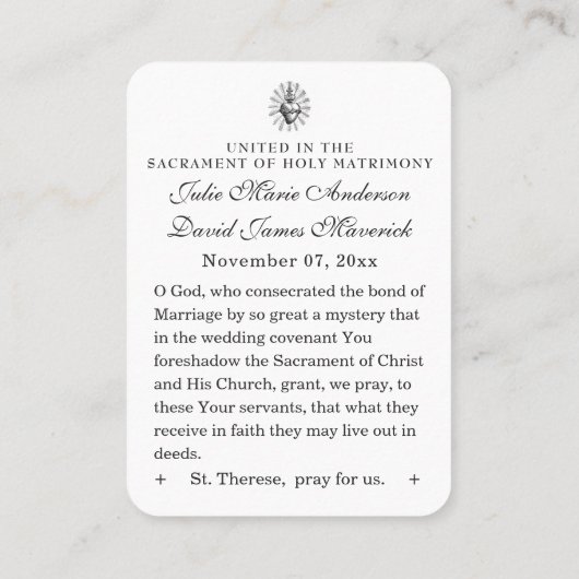 katholieke bruiloft voor St. Therese  Rozen Visitekaartje (Achterkant)