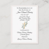 Katholieke doop baby jongen beige herinneringskaar visitekaartje (Achterkant)