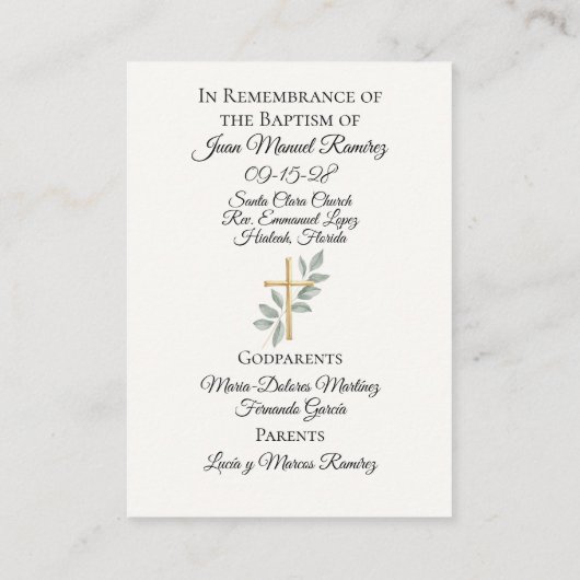 Katholieke doop baby jongen herinneringskaart visitekaartje (Achterkant)