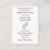 Katholieke doop baby meisje roze herinneringskaart visitekaartje (Achterkant)