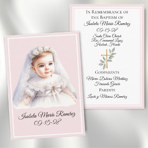 Katholieke doop baby meisje roze herinneringskaart visitekaartje