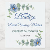 Katholieke doop Bautizo Groene bladeren Blauwe blo Wijn Etiket (Enkel label)