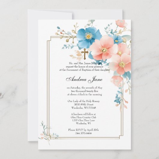 Katholieke doop Bloemen Jezus Gezegende Moeder Uit Kaart (Voorkant)