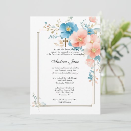 Katholieke doop Bloemen Jezus Gezegende Moeder Uit Kaart (Staand voorkant)