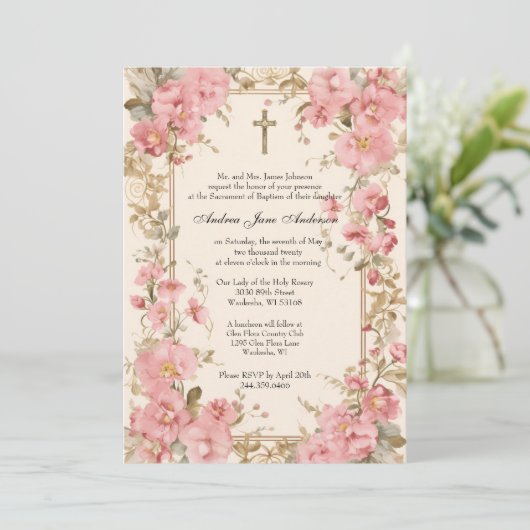 Katholieke doop doop Bloemen Gezegende Moeder Kaart (Staand voorkant)