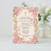 Katholieke doop doop roze bloemenkoning kaart (Staand voorkant)