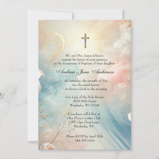 Katholieke doop dooppastel Floral Kaart (Voorkant)