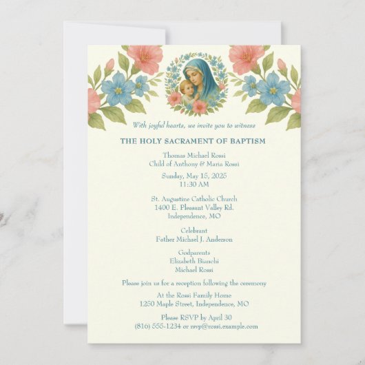 Katholieke doop doopt Maria Jezus Kaart (Voorkant)