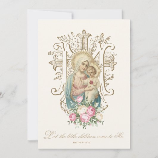 Katholieke doop Floral Mary and Jesus Kaart (Achterkant)