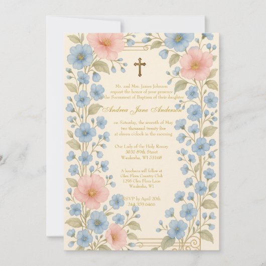 Katholieke doop Floral Mary & Baby Jesus Kaart (Voorkant)