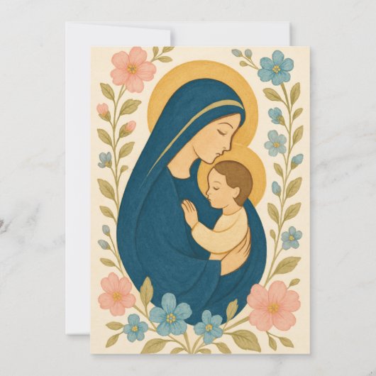 Katholieke doop Floral Mary & Baby Jesus Kaart (Achterkant)