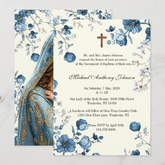 Katholieke doop Gezegende Moeder Jezus Kaart (Voorkant / Achterkant)