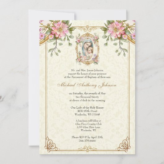 Katholieke doop Gezegende Moeder Jezus Kaart (Voorkant)