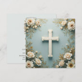 Katholieke Doop met Witte en Kruis Rozen Kaart (Voorkant / Achterkant)
