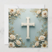 Katholieke Doop met Witte en Kruis Rozen Kaart (Voorkant)