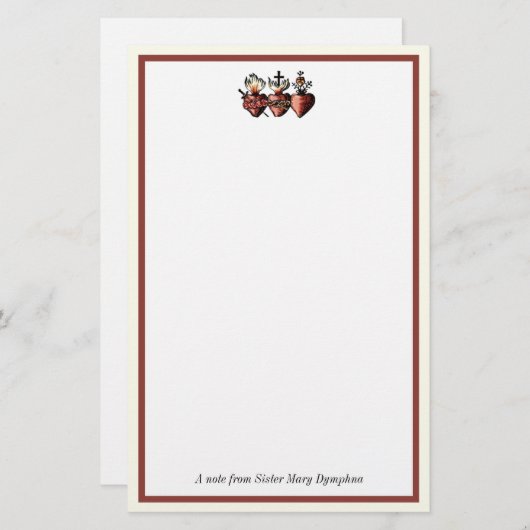 Katholieke Drie Hart Jezus Mary Joseph Religieuze Briefpapier (Voorkant / Achterkant)