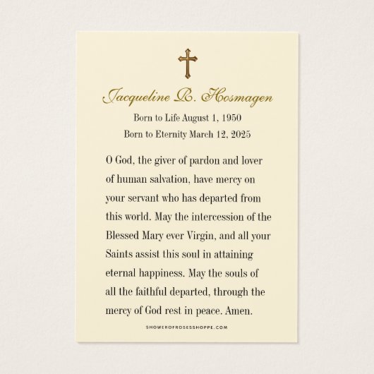 Katholieke Drie Harten Begrafenis Gebed Visitekaartje (Achterkant)