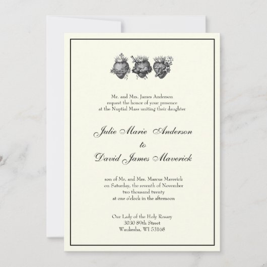 Katholieke Drie Harten Wedding Receptie Combo Kaart (Voorkant)