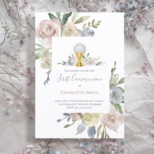 Katholieke Eerste Communie delicate bloemen boeket Kaart