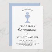 Katholieke Eerste Communie Dusty Blue White Kaart (Voorkant / Achterkant)