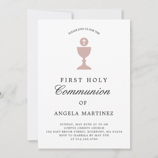 Katholieke Eerste Communie Dusty Pink White Kaart (Voorkant)