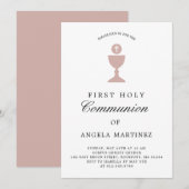 Katholieke Eerste Communie Dusty Pink White Kaart (Voorkant / Achterkant)