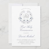 katholieke eerste communie elegante blauwe krans kaart (Voorkant)