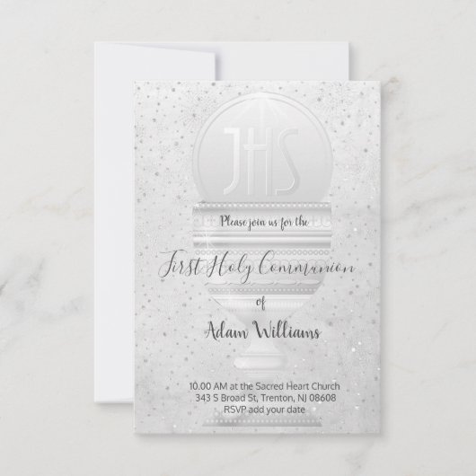 Katholieke Eerste Communie Eucharistisch grijs des Kaart (Voorkant)